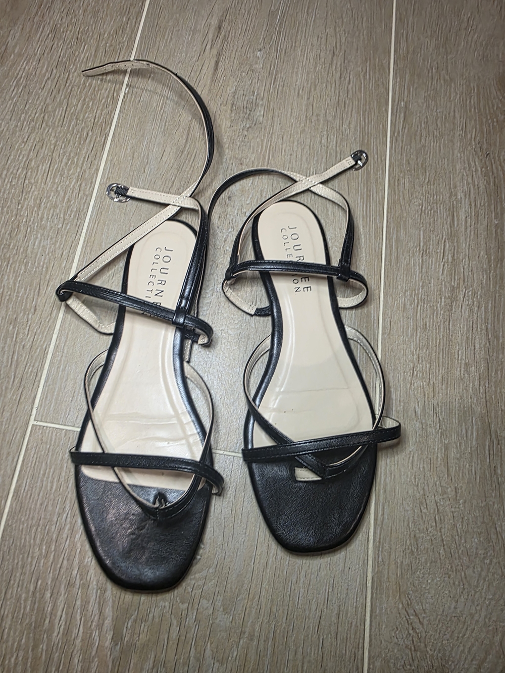 Journee Collection Black Strappy Ankle Tie Sandals Size 9